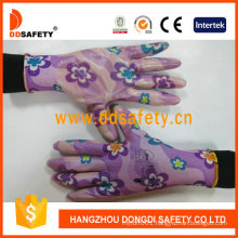 Pink Nylon with Nitrile Coated Smooth Finished Work Safety Gloves